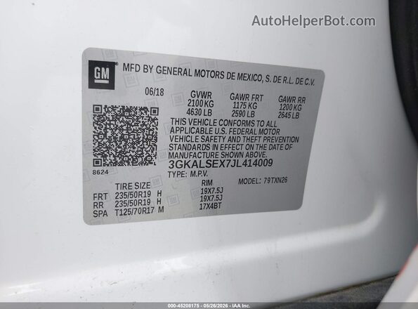 3GKALSEX7JL414009 2018 GMC TERRAIN White Engine compartment view