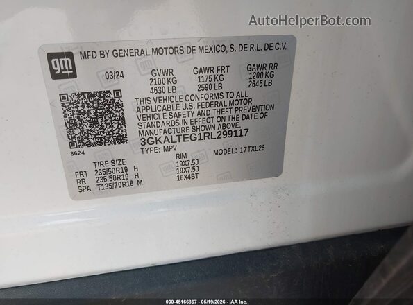 3GKALTEG1RL299117 2024 GMC TERRAIN White ძრავის განყოფილების ხედი