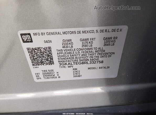 3GKALTEG8RL332758 2024 GMC TERRAIN Серый Вид подкапотного пространства