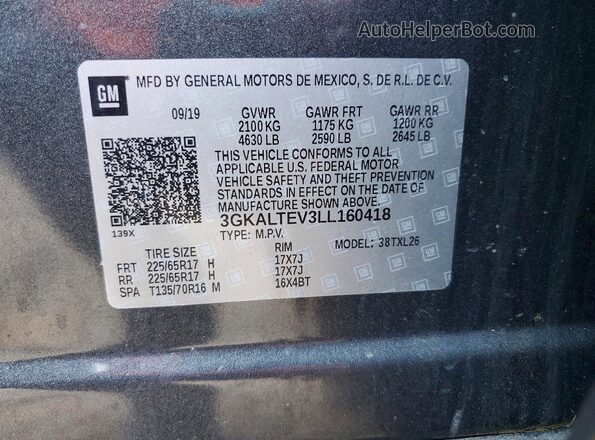 3GKALTEV3LL160418 2020 GMC TERRAIN Gray Widok naklejki z numerem VIN
