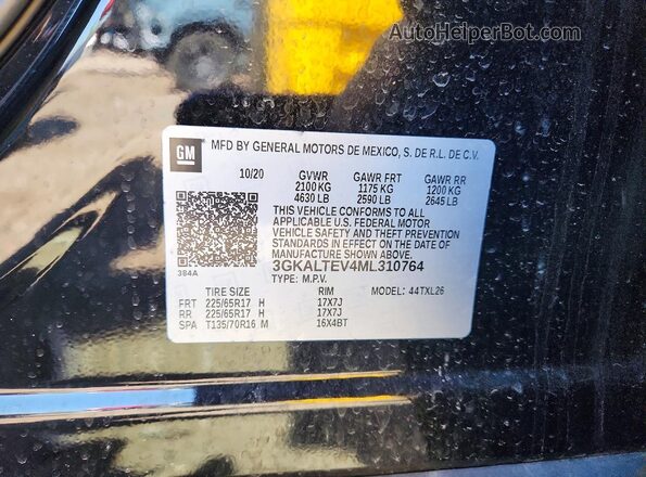 3GKALTEV4ML310764 2021 GMC TERRAIN Black 