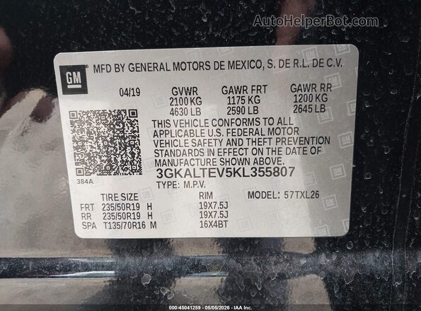 3GKALTEV5KL355807 2019 GMC TERRAIN Black 