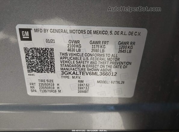3GKALTEV6ML366012 2021 GMC TERRAIN Gray Вид підкапотного простору