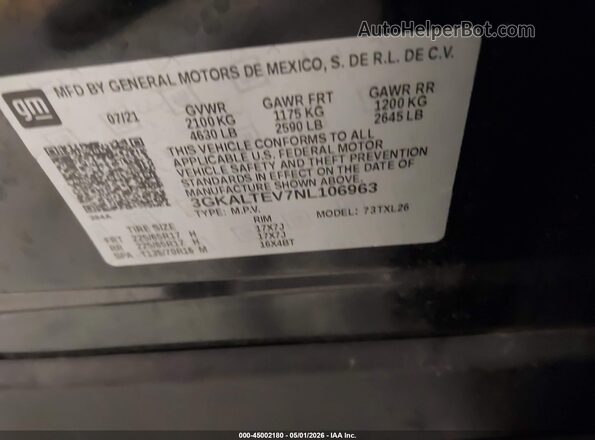 3GKALTEV7NL106963 2022 GMC TERRAIN Black Շարժիչի բաժամունքի տեսք