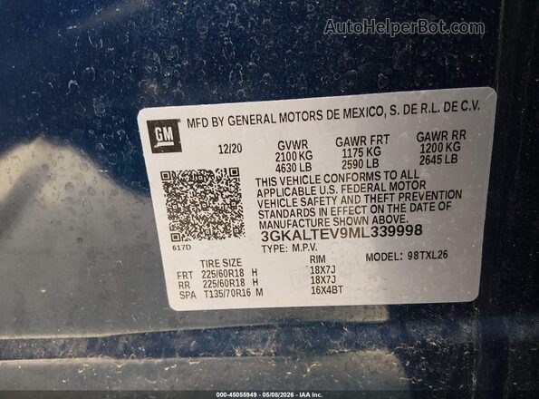 3GKALTEV9ML339998 2021 GMC TERRAIN Blue Engine compartment view