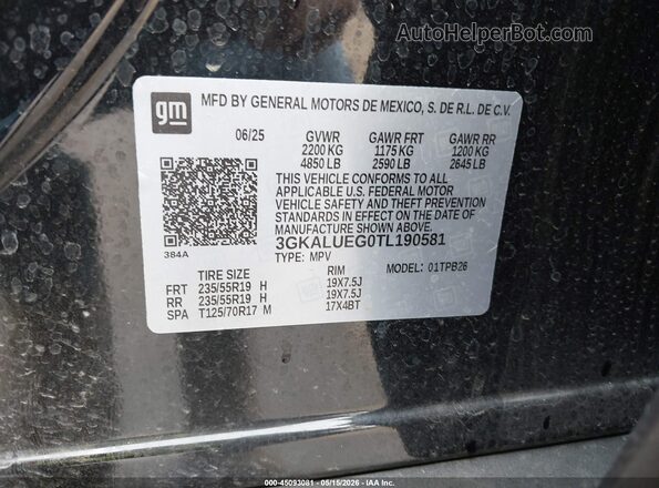 3GKALUEG0TL190581 2026 GMC TERRAIN Black Вид підкапотного простору