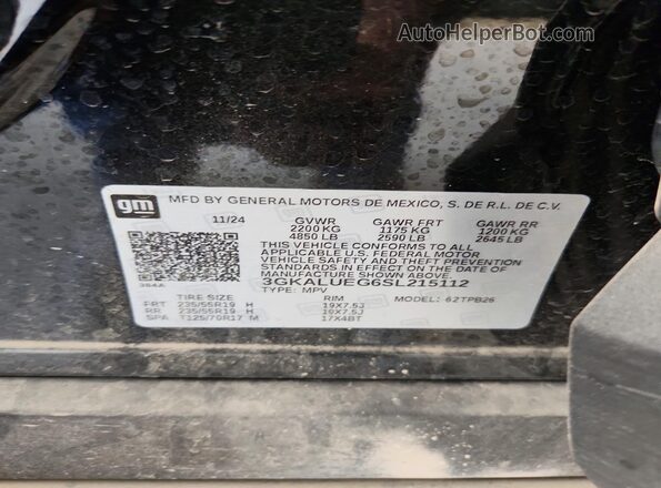 3GKALUEG6SL215112 2025 GMC TERRAIN Black Widok naklejki z numerem VIN