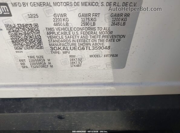 3GKALUEG6TL359048 2026 GMC TERRAIN White Vista del compartimento del motor