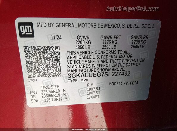 3GKALUEG7SL227432 2025 GMC TERRAIN Red Widok komory silnika