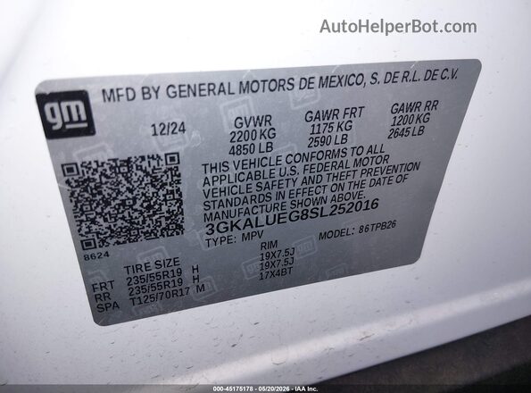 3GKALUEG8SL252016 2025 GMC TERRAIN White Vista del compartimento del motor