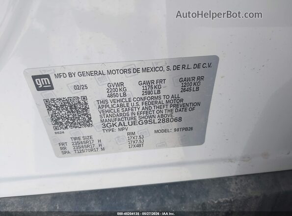3GKALUEG9SL288068 2025 GMC TERRAIN White Vista del compartimento del motor