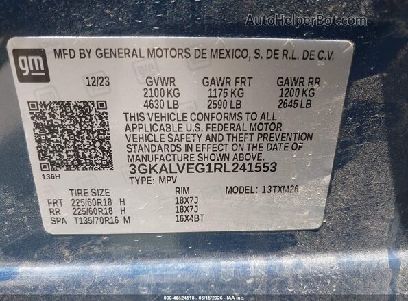 3GKALVEG1RL241553 2024 GMC TERRAIN Blue Engine compartment view