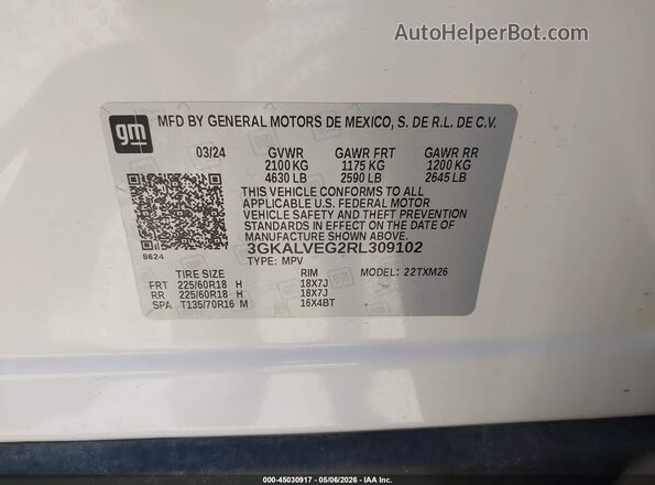 3GKALVEG2RL309102 2024 GMC TERRAIN White Engine compartment view