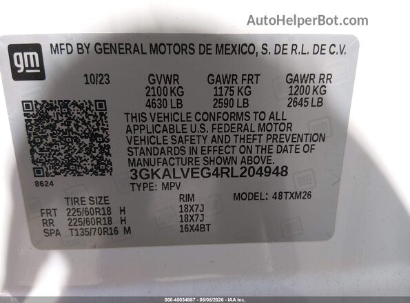 3GKALVEG4RL204948 2024 GMC TERRAIN Белый Вид подкапотного пространства