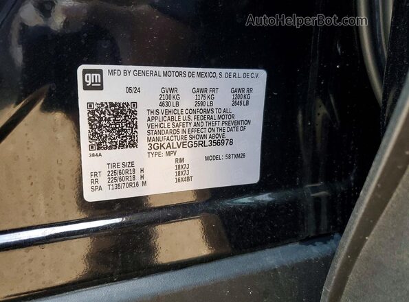 3GKALVEG5RL356978 2024 GMC TERRAIN Black VIN sticker view
