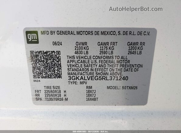 3GKALVEG5RL371240 2024 GMC TERRAIN White Շարժիչի բաժամունքի տեսք