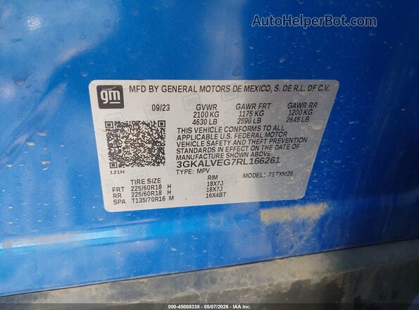 3GKALVEG7RL166261 2024 GMC TERRAIN Blue Շարժիչի բաժամունքի տեսք