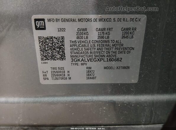 3GKALVEGXPL160662 2023 GMC TERRAIN Gray ძრავის განყოფილების ხედი