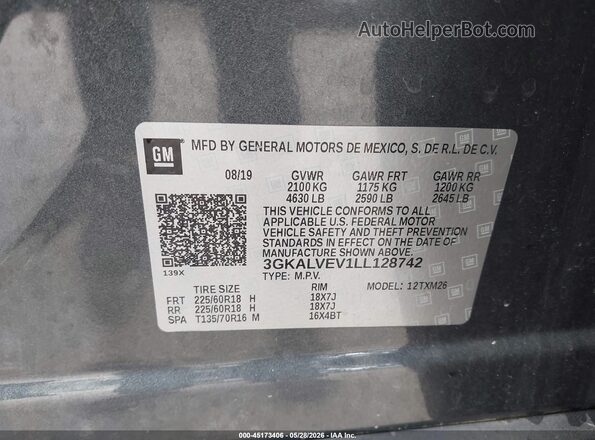 3GKALVEV1LL128742 2020 GMC TERRAIN Gray Vista del compartimento del motor