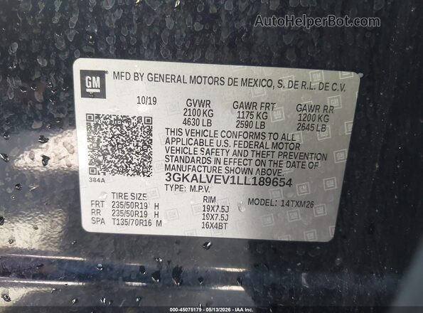 3GKALVEV1LL189654 2020 GMC TERRAIN Black ძრავის განყოფილების ხედი