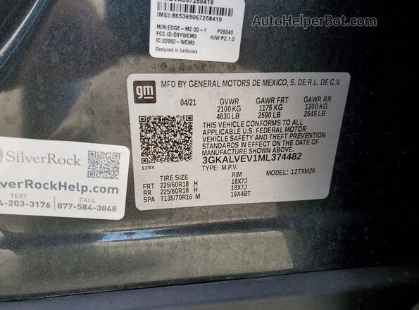3GKALVEV1ML374482 2021 GMC TERRAIN Gray 