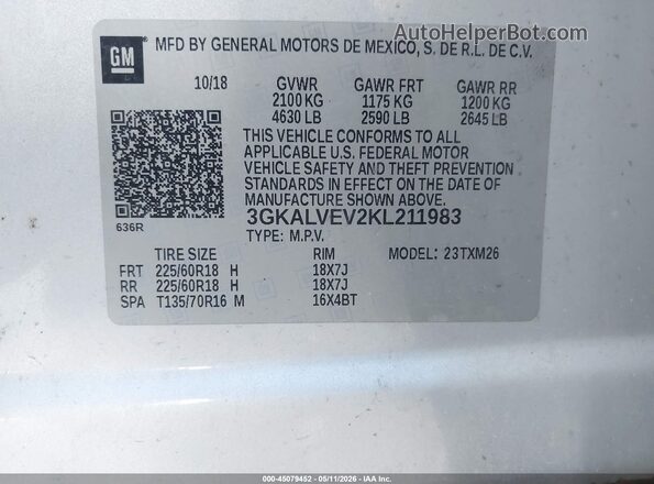 3GKALVEV2KL211983 2019 GMC TERRAIN Silver Շարժիչի բաժամունքի տեսք