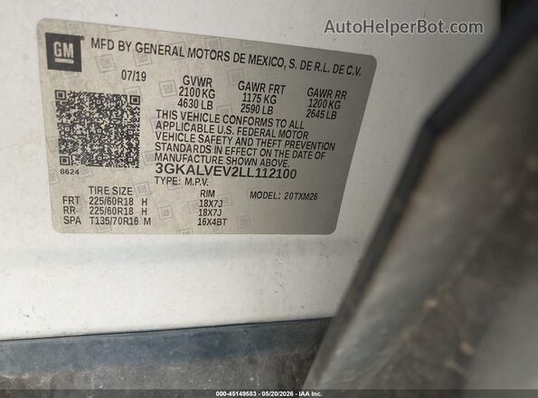 3GKALVEV2LL112100 2020 GMC TERRAIN White Вид підкапотного простору