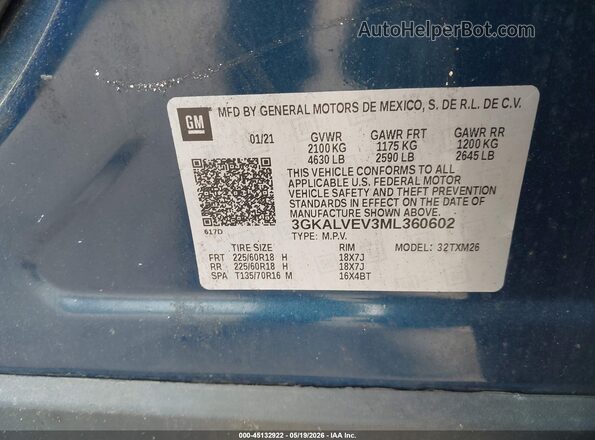 3GKALVEV3ML360602 2021 GMC TERRAIN Blue Вид підкапотного простору