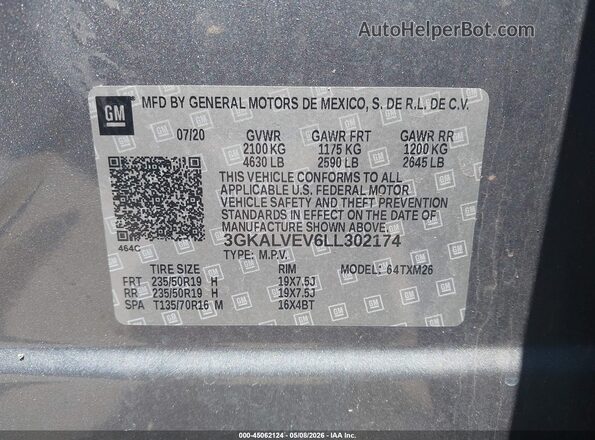3GKALVEV6LL302174 2020 GMC TERRAIN Gray ძრავის განყოფილების ხედი