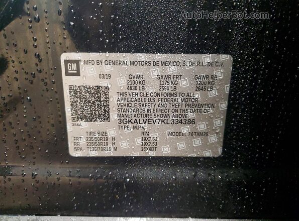 3GKALVEV7KL334386 2019 GMC TERRAIN Black Widok naklejki z numerem VIN