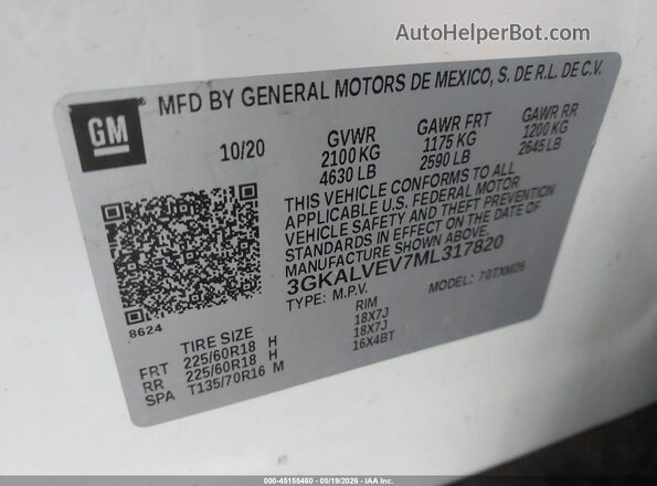3GKALVEV7ML317820 2021 GMC TERRAIN White ძრავის განყოფილების ხედი