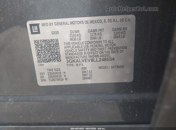 3GKALVEV8LL248554 2020 GMC TERRAIN Серый Вид подкапотного пространства