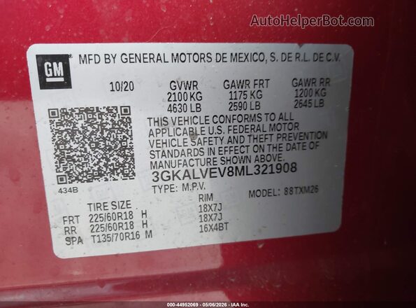 3GKALVEV8ML321908 2021 GMC TERRAIN Red Շարժիչի բաժամունքի տեսք