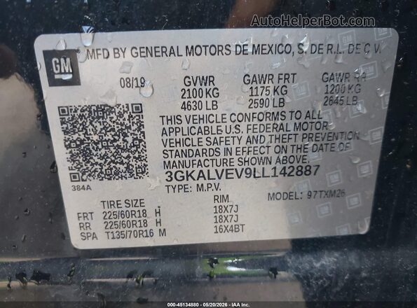 3GKALVEV9LL142887 2020 GMC TERRAIN Black Engine compartment view