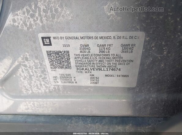 3GKALVEV9LL174674 2020 GMC TERRAIN Gray Вид підкапотного простору