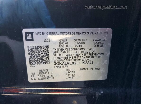 3GKALVEX2LL192841 2020 GMC TERRAIN Black VIN sticker view
