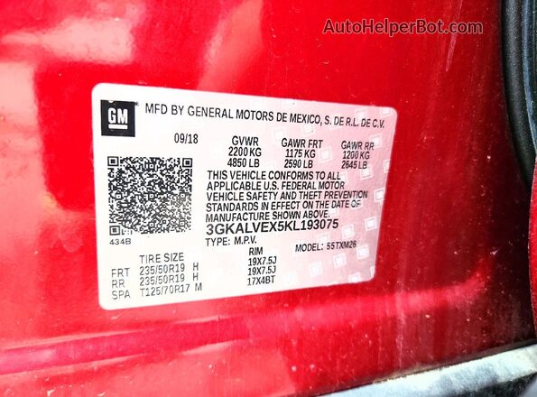 3GKALVEX5KL193075 2019 GMC TERRAIN Red 