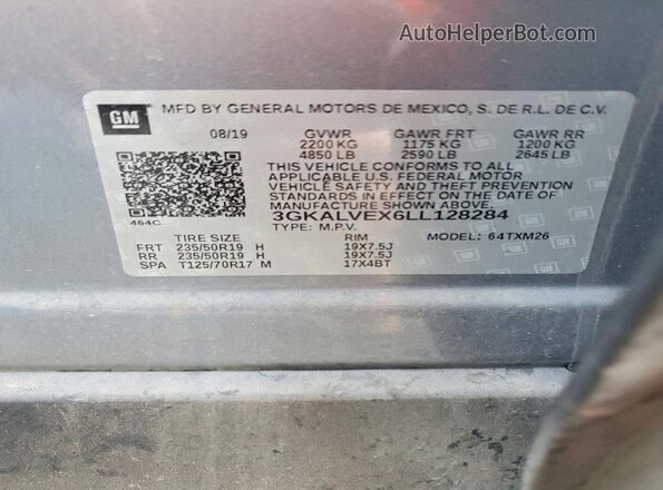 3GKALVEX6LL128284 2020 GMC TERRAIN Серый 