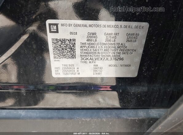 3GKALVEX7JL376296 2018 GMC TERRAIN Black Widok komory silnika