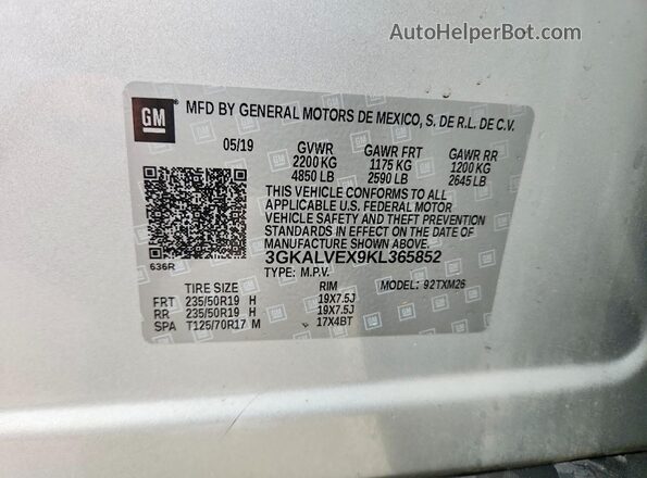 3GKALVEX9KL365852 2019 GMC TERRAIN Silver VIN sticker view