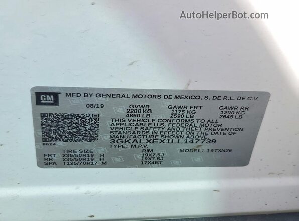 3GKALXEX1LL147739 2020 GMC TERRAIN White 
