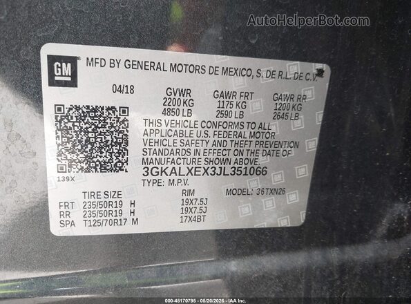 3GKALXEX3JL351066 2018 GMC TERRAIN Gray Engine compartment view