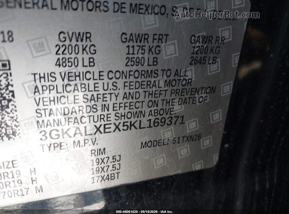 3GKALXEX5KL169371 2019 GMC TERRAIN Black Շարժիչի բաժամունքի տեսք