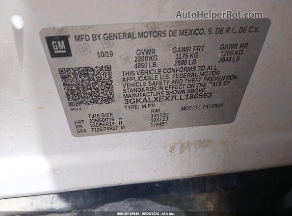 3GKALXEX7LL186593 2020 GMC TERRAIN White Engine compartment view