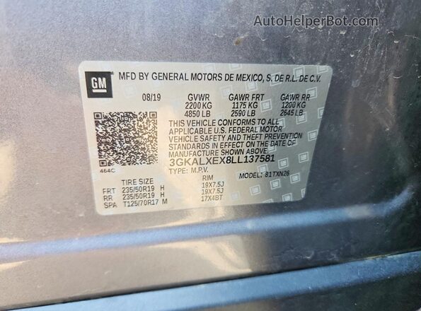 3GKALXEX8LL137581 2020 GMC TERRAIN Серый Вид наклейки с VIN-кодом