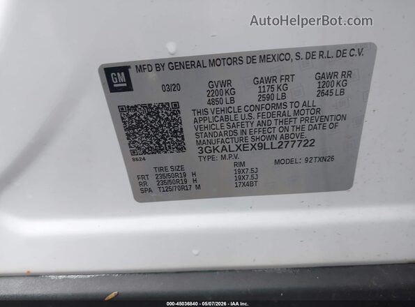 3GKALXEX9LL277722 2020 GMC TERRAIN White Engine compartment view