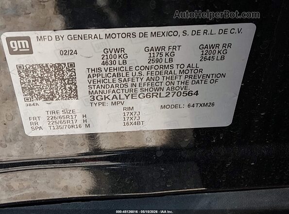 3GKALYEG6RL270564 2024 GMC TERRAIN Black Շարժիչի բաժամունքի տեսք