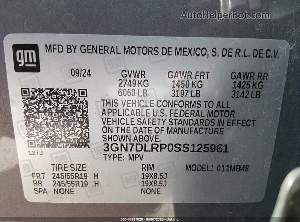 3GN7DLRP0SS125961 2025 CHEVROLET EQUINOX Gray Շարժիչի բաժամունքի տեսք