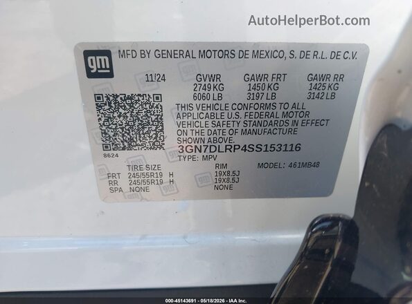 3GN7DLRP4SS153116 2025 CHEVROLET EQUINOX White Widok komory silnika