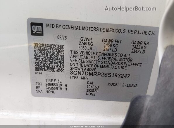 3GN7DMRP2SS193247 2025 CHEVROLET EQUINOX White Շարժիչի բաժամունքի տեսք